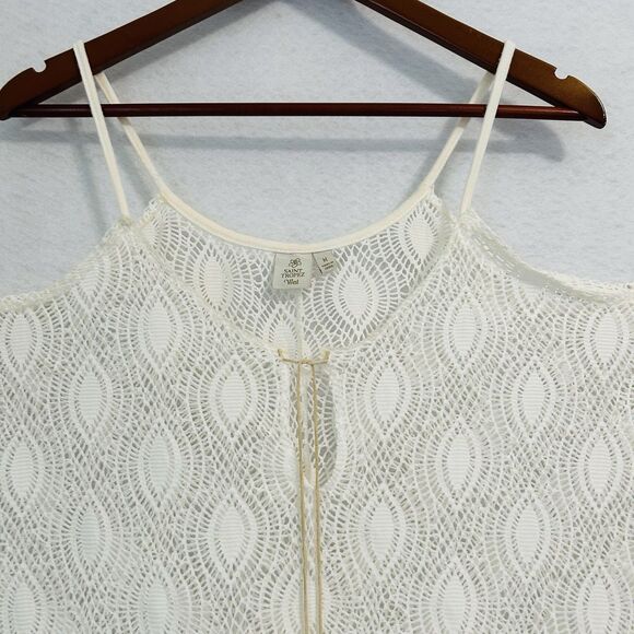 Saint Tropez West Swim Coverup Women M Cream Cold Shoulder Beads Boho Beach - Picture 6 of 10